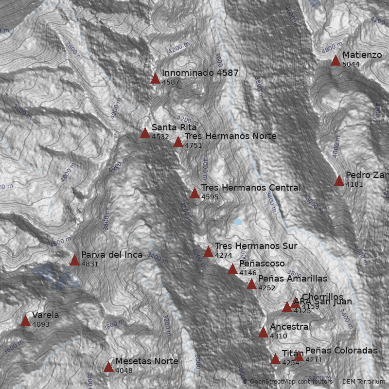Mapa Cerro Tres Hermanos Central
